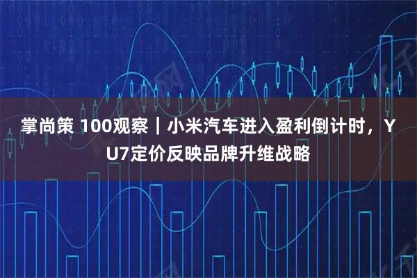 掌尚策 100观察｜小米汽车进入盈利倒计时，YU7定价反映品牌升维战略