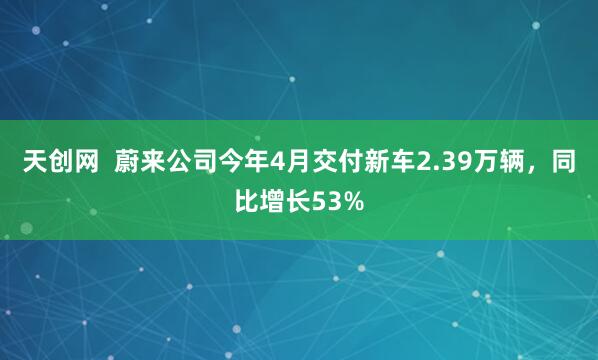 天创网  蔚来公司今年4月交付新车2.39万辆，同比增长53%